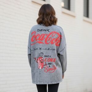 NWT Coca Cola Women's Gray Wash with Red Graphics, Long sleeves. Spirit Jersey